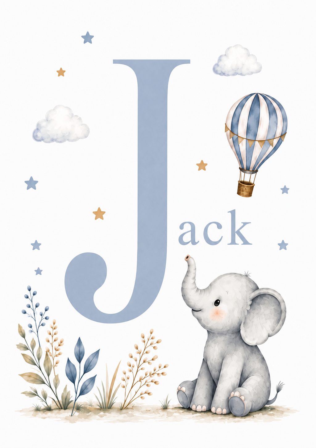Personalised Baby Elephant Nursery Print