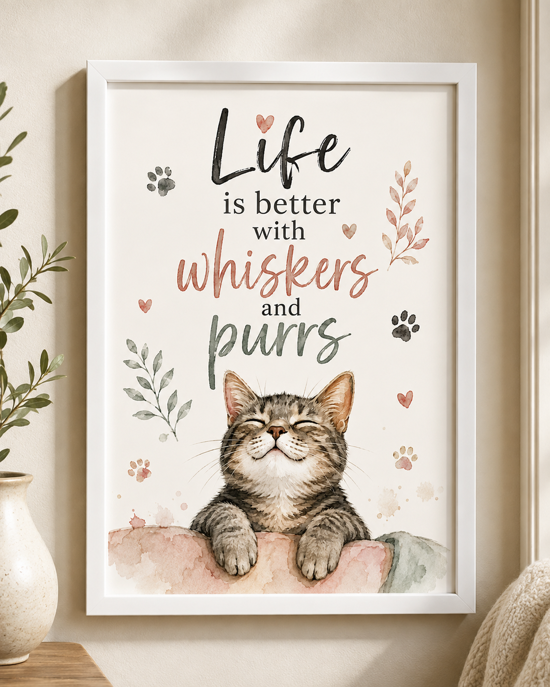 Life Is Better With Whiskers & Purrs - A4 Cat Lovers Wall Art