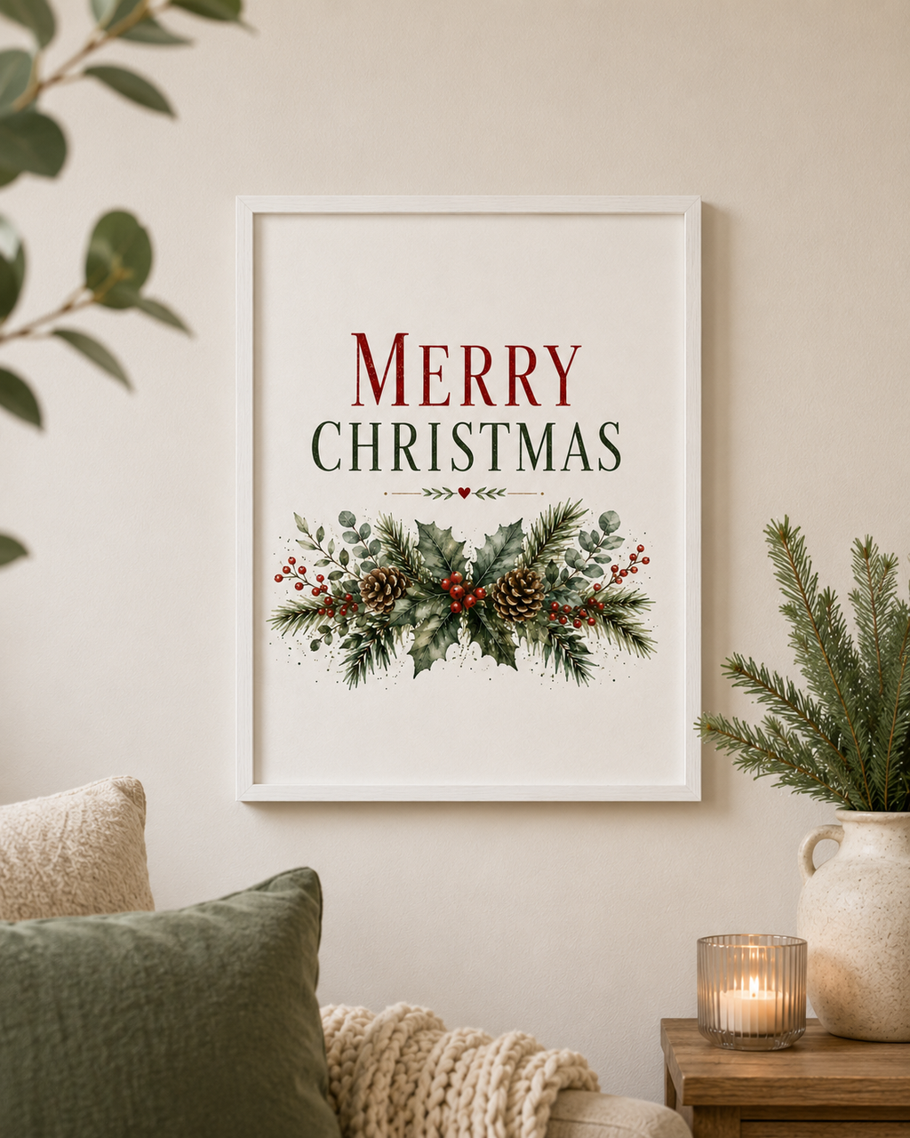 Merry Christmas – Festive Botanical A4 Wall Art