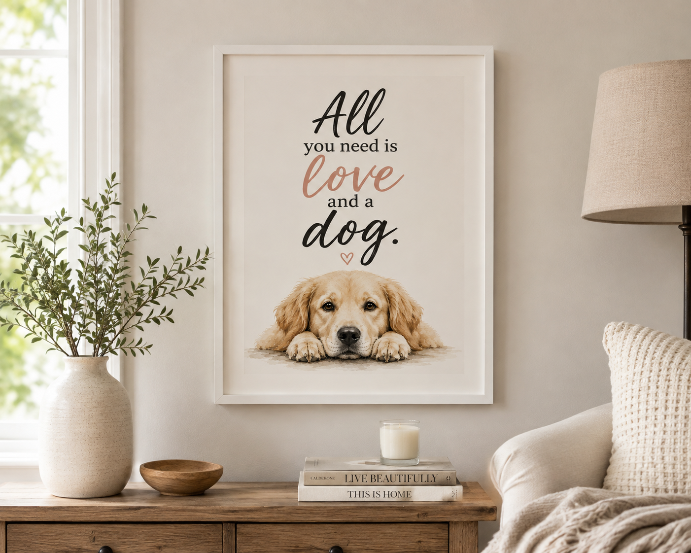 Dog Lovers – All You Need Is Love & a Dog A4 Wall Art