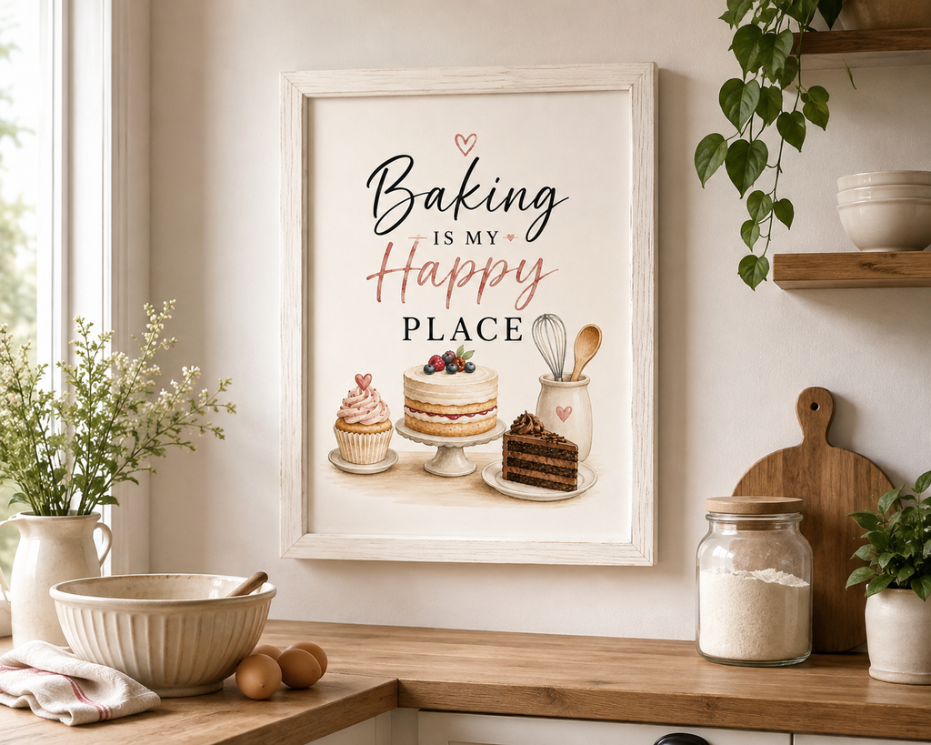 Baking Lovers – Baking Is My Happy Place A4 Wall Art